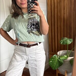 Edward Dada Distressed Made in USA Skull Tee Unisex. L Seafoam Green